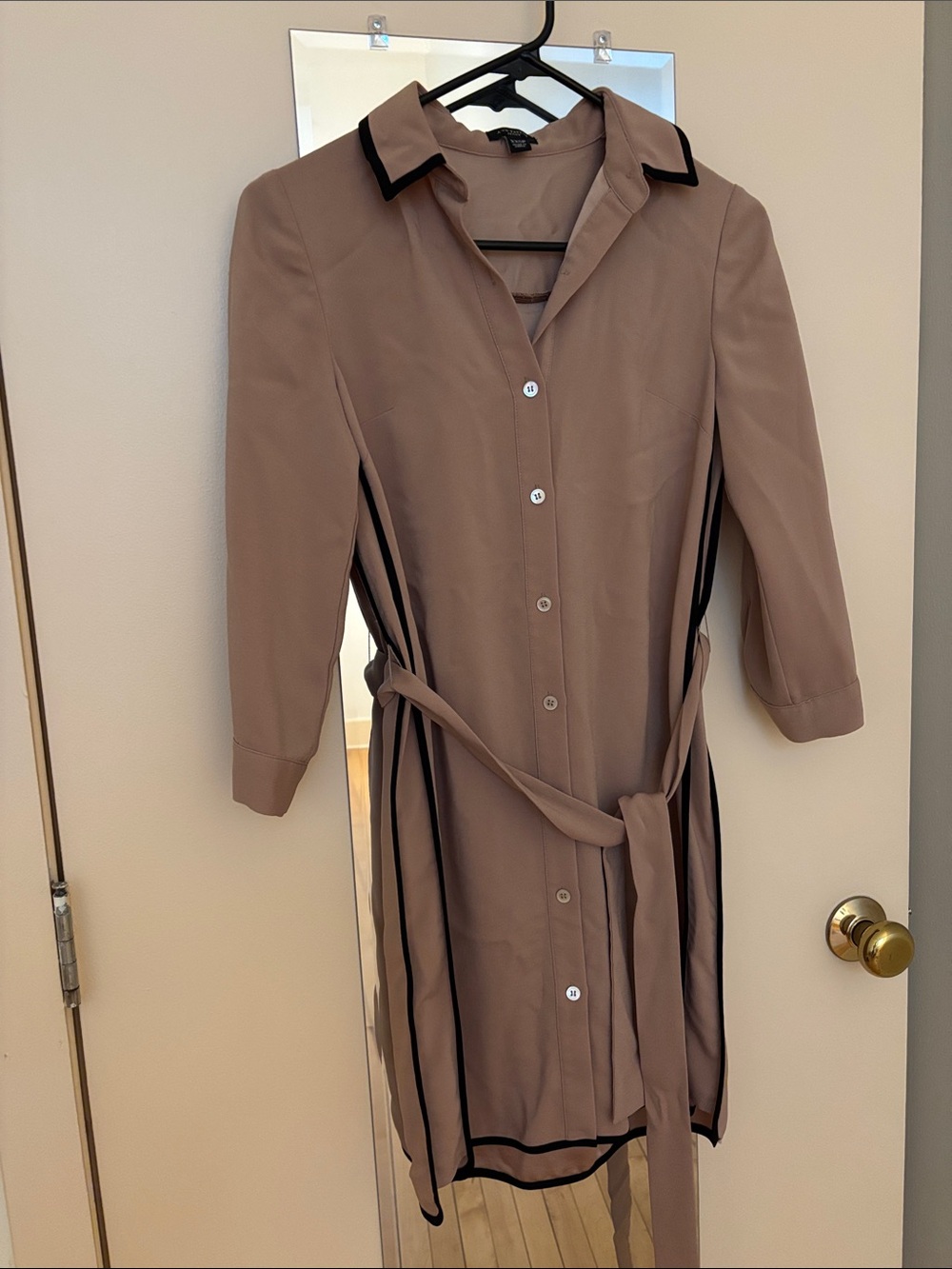 Khaki Shirt Dress with Contrast Trim - Women, XXSP